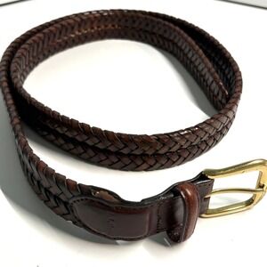 L.L. Bean Brown Leather Woven Belt with Gold Hardware in Size 38"
